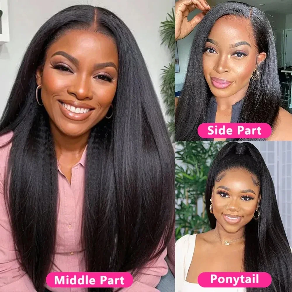 Kinky Straight 13x6 Hd Lace Frontal Wig 360 Hd Lace Black Wig Ponytail Yaki Straight 7x5 Wear And Go Glueless Human Hair