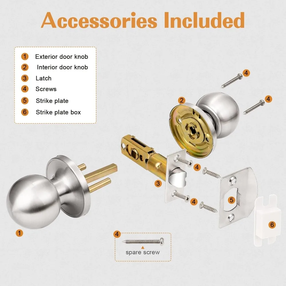 أقفال أبواب مرور بدون مفتاح، مقابض أبواب داخلية من النيكل المصقول، 10 عبوات، مناسبة لأبواب المدخل والخزانة