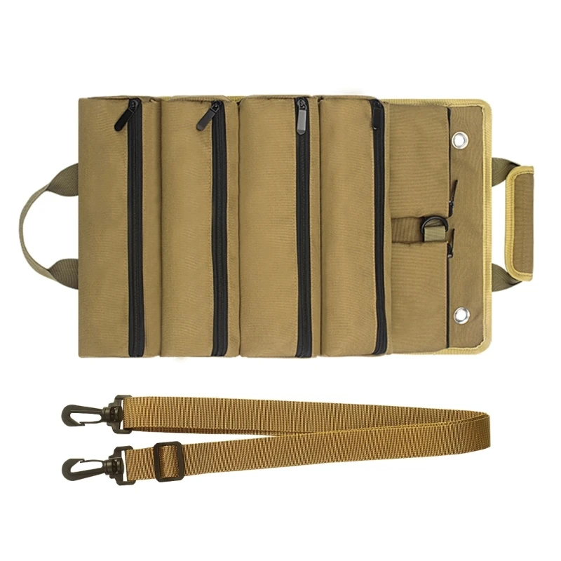 Tool Roll Bag Canvas Tool Bag Roll Up Small Tool Bag with 4 Zipper Pockets