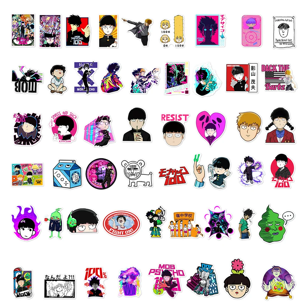 10/30/50pcs Cool Anime Mob Psycho 100 Stickers for Kids Toy Cartoon Graffiti Decals Decoration Laptop Skateboard Phone Sticker