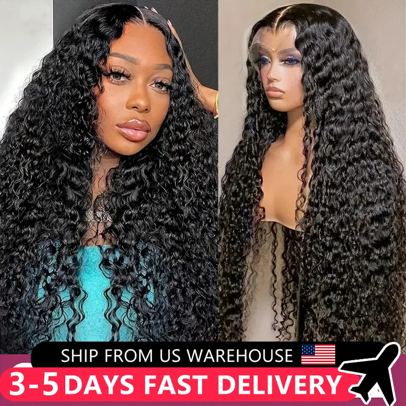 Deep Wave 13x4 13x6 Transparent Lace Front Human Hair Wig Kinky Curly 200% Lace Frontal Wigs For Woman Indian Pre Plucked