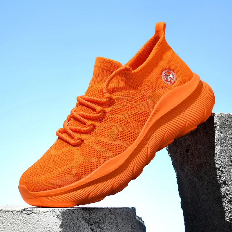 Fashion Orange Running Shoes Men Women High Quality Knit Platform Men\'s Sneakers Trendy Casual Breathable Women\'s Sports Shoes