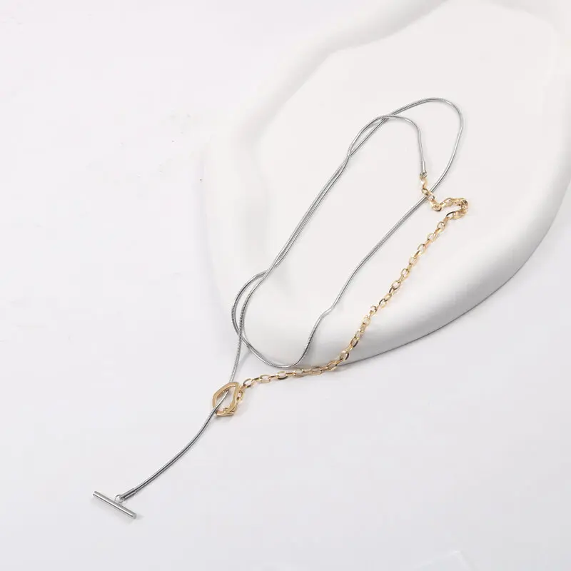 Two-color Patchwork Necklace for Women Stainless Steel Neckalce Waterproof Non Tarnish Jewelry