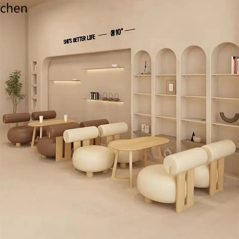 HXL كريم نمط كرسي أريكة واحد النسيج طاولة المحادثة وكرسي مجموعة الخشب الصلب المنقولة #2