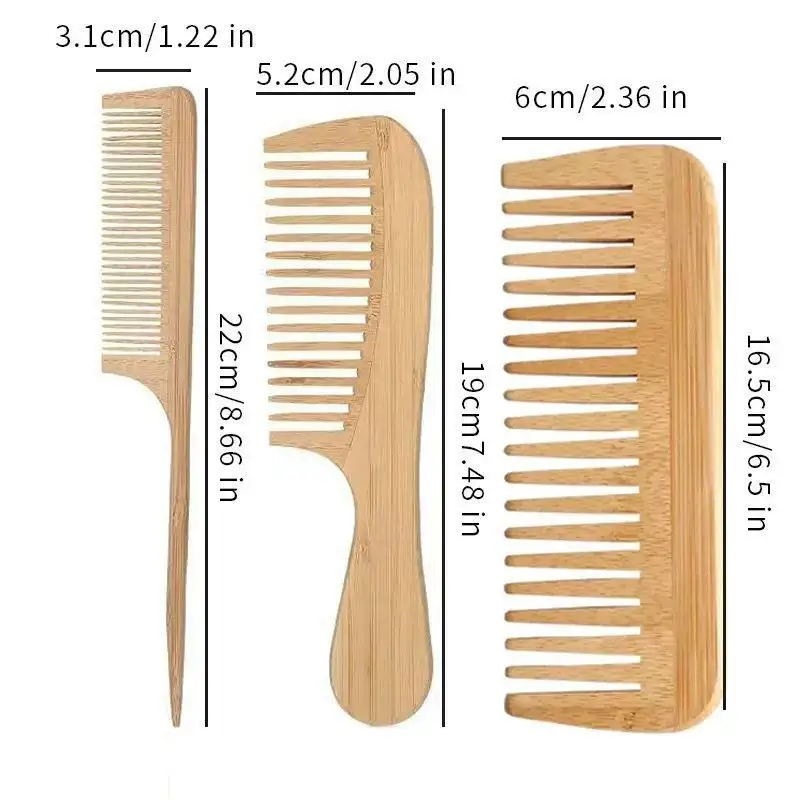 1/3/4Pcs High Quality Natural Bamboo Comb Handmade Bamboo Anti-Static Combs Set Women Men Hair Beard Wood Combs Teasing Strands