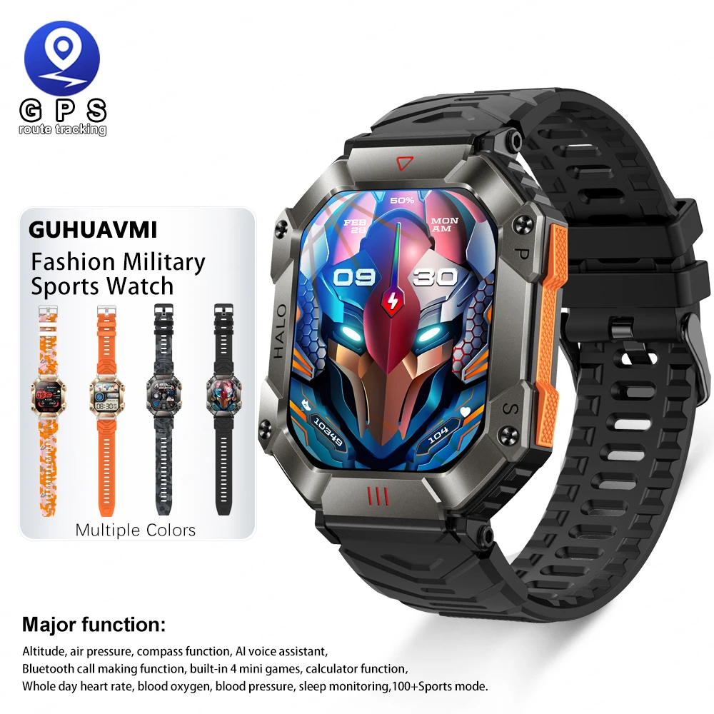 2023 New Bluetooth Talk Smartwatch Men's GPS Tracker Sports Bracelet Outdoor Compass Durable Military 650mAh Battery Smartwatch