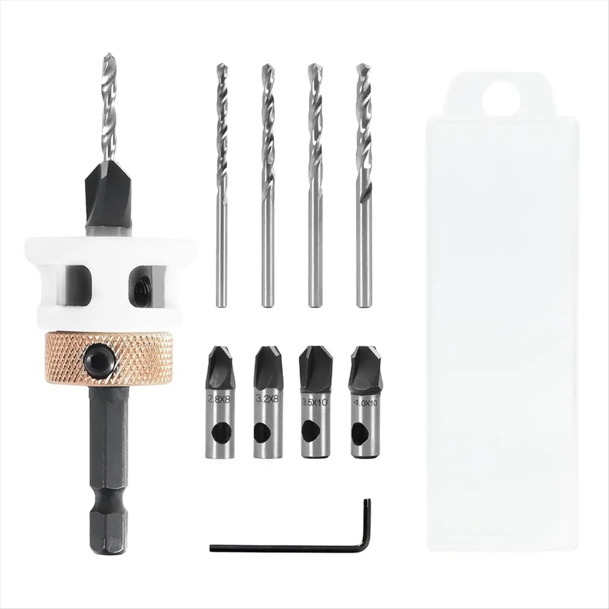 ABJS 4PCS Countersink Drill Bit Set with Low Friction Depth Stop & Replaceable HSS M2 Drill Bit, Counter Sink Drill Bit