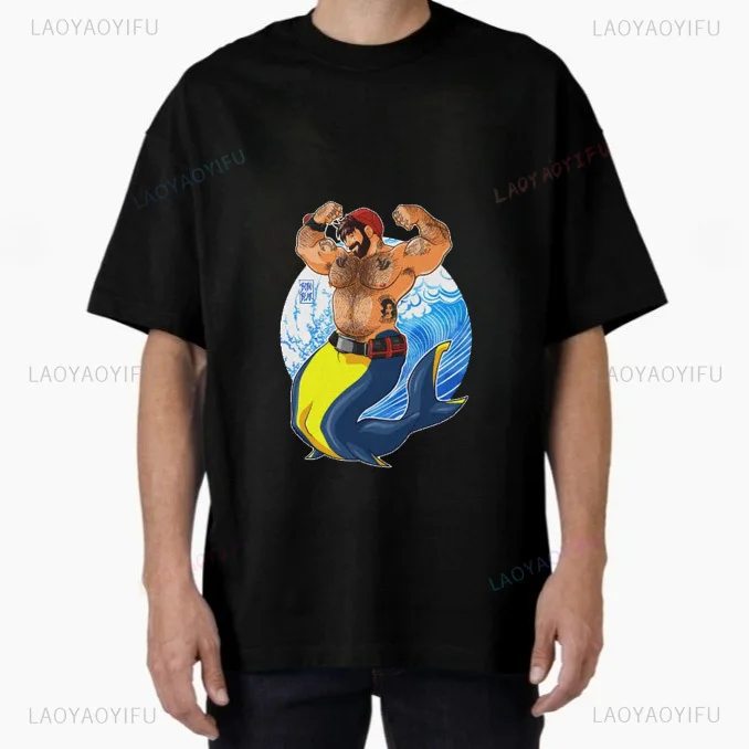 Muscular Bearded Merman Sailor Graphic T-Shirt, Fantasy Sea Creature Art Unisex Casual Streetwear Short Sleeve Apparel
