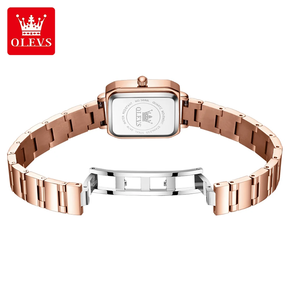 OLEVS 5688 Brand original authentic watch for woman Gift Box Solid steel with square dial quartz women's watch