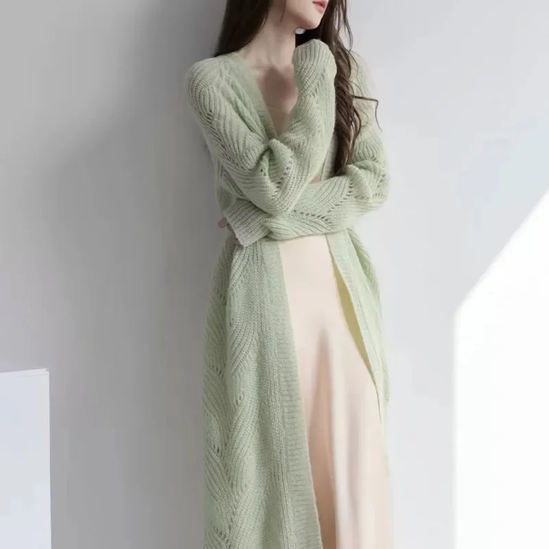 

Sweater Cardigan Knitted Jacket in The Long Women's Spring and Fall Loose Hollow Outer Take Mohair Lazy Wind Blouse