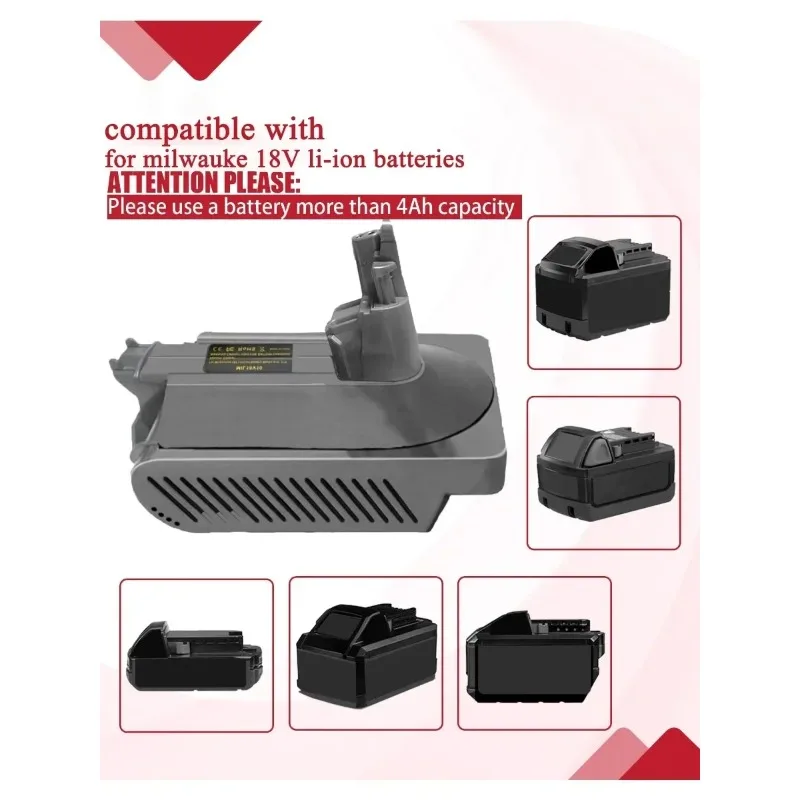 For Milwaukee 18V Lithium-ion Batteries Converter Suitable for Dyson V10 and SV12 Series Vacuum Cleaner MIL18V10 Battery Adapter - view 6