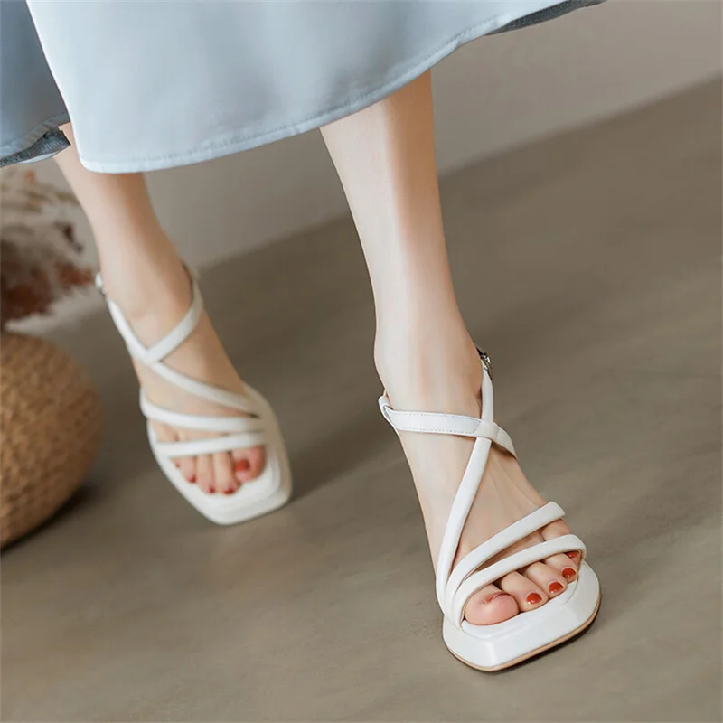 Genuine Leather Open Toe High Heels Sandals Women New Summer Shoes Fashion Sexy Ladies Dress Shoes Female Roman Sandal Thin Heel