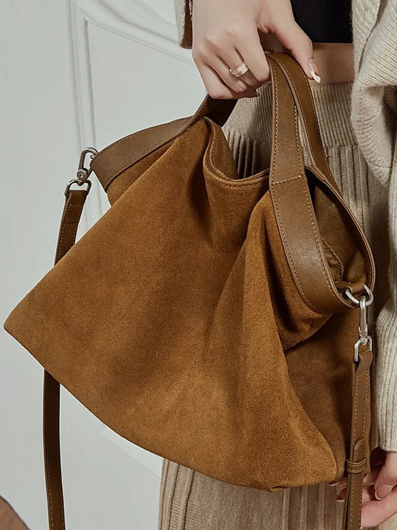 

Матовая замшевая сумка-тоут в стиле ретро, женская большая сумка Capaci для поездок на работу, повседневная универсальная высококачественная мягкая кожаная сумка через плечо на одно плечо