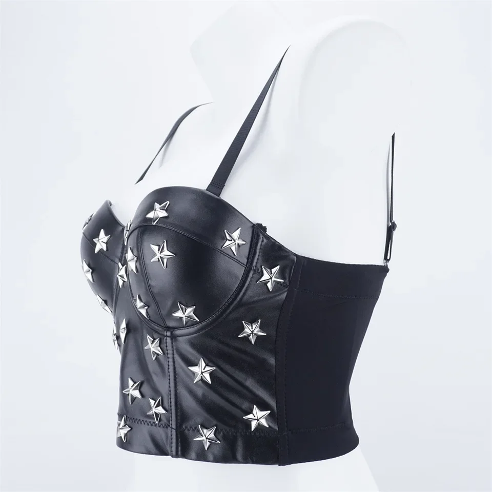 Dark Cool Valor Pu Leather Suspenders Women European And American Style Leather Bustier Outside Wear Nightclub Biker Wind Tops