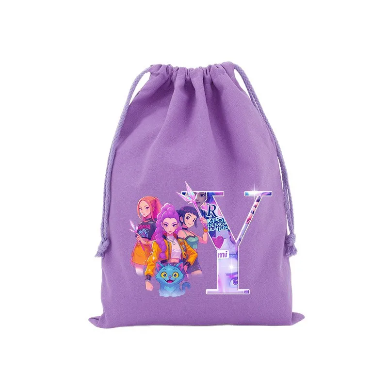 Kpop demon hunters bolsa com cordão para presente de festa, bolsa de cosméticos para crianças, armazenamento de desenhos animados, bolsa organizadora de tecido, bolso de higiene pessoal