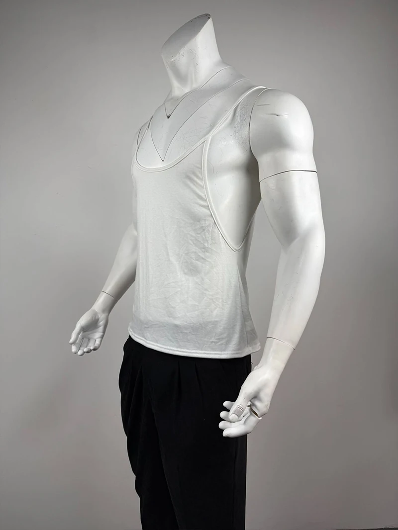 Herren-Tanktop mit tiefem U-Ausschnitt, dünnen Spaghettiträgern, einfarbig, für Fitness, Bodybuilding, Muskeltraining, ärmellos – Detail 9