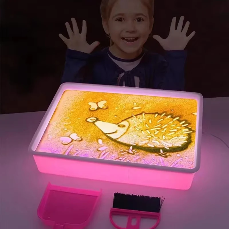 DIY الإبداع الجدول الرمال الفن رسم صندوق إضاءة للأطفال منضدية صغيرة Lightbox مع LED للرمل الفن عطلة عيد الميلاد الوردي
