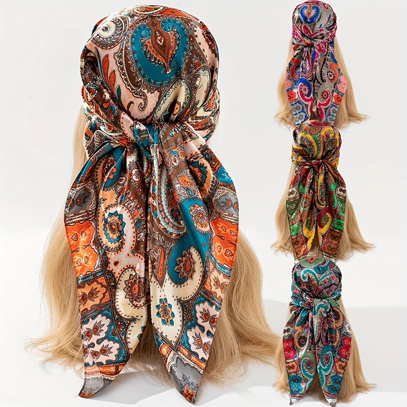 Zijden Sjaal Satijnen Vierkante Sjaal Voor Vrouwen Bloem Halsdoek Vrouw Nieuwe Hoofdband Haarbanden Print Foulard Hijab Wraps Bandana 2024