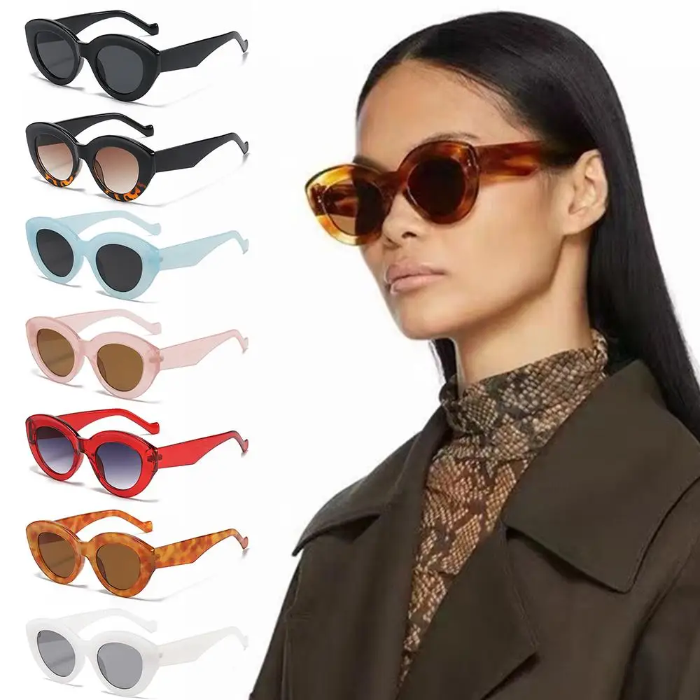 Chic Trendy UV400 Shades Eyewear Oval Sun Glasses Retro Oversized Cat Eye Sunglasses Thick Frame for Women Man