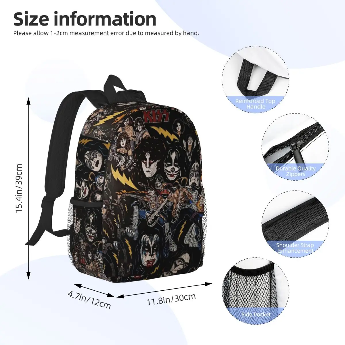 Heavy Metal Rock Music Band Kiss Backpack Hot Sale Daypack Large Capacity Boy Girl BookBag Shoulder Bag for Men Women School Bag