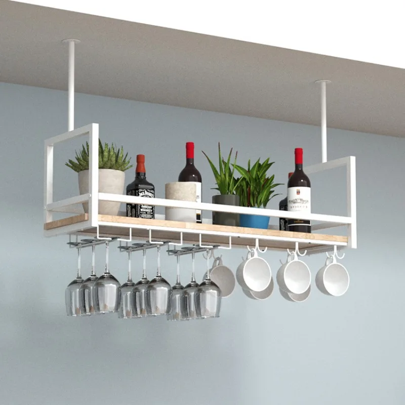 Iron bar counter hanger, inverted wine glass holder, suspended wine cabinet, wine holder, hanging storage rack, bar decoration