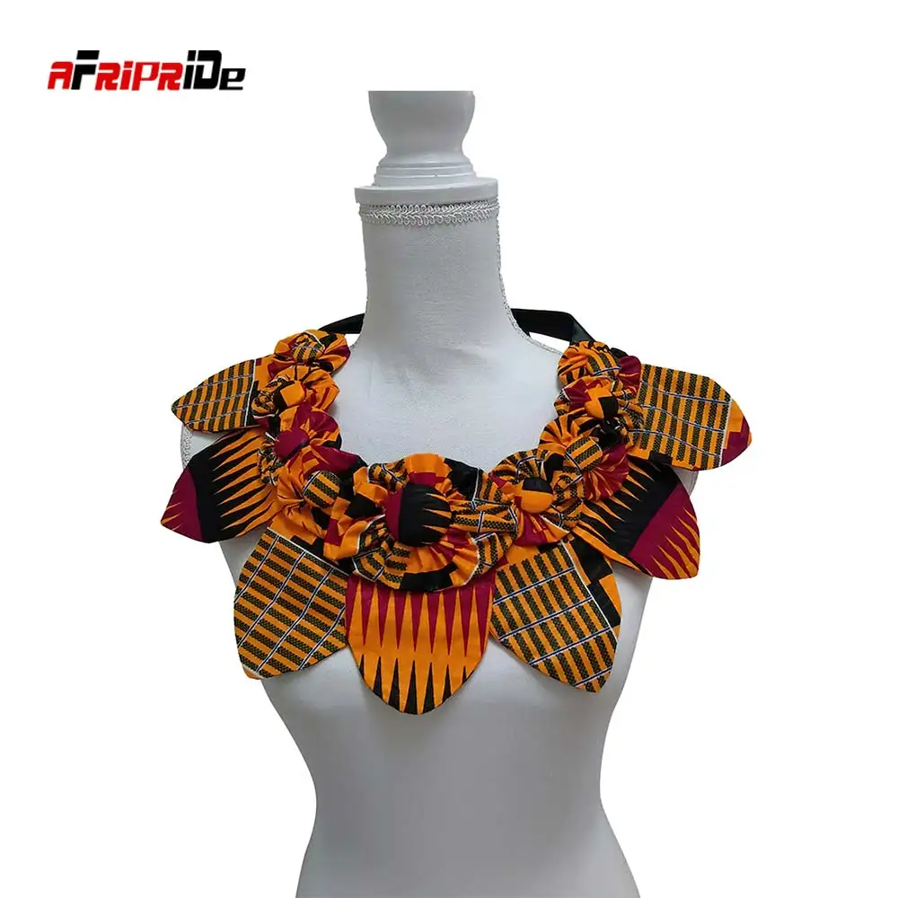 New Ankara Handmade Flower Shape Button Bib Tribal Necklace African Jewelry Choker Necklace Bridal Wedding Jewelry SP154