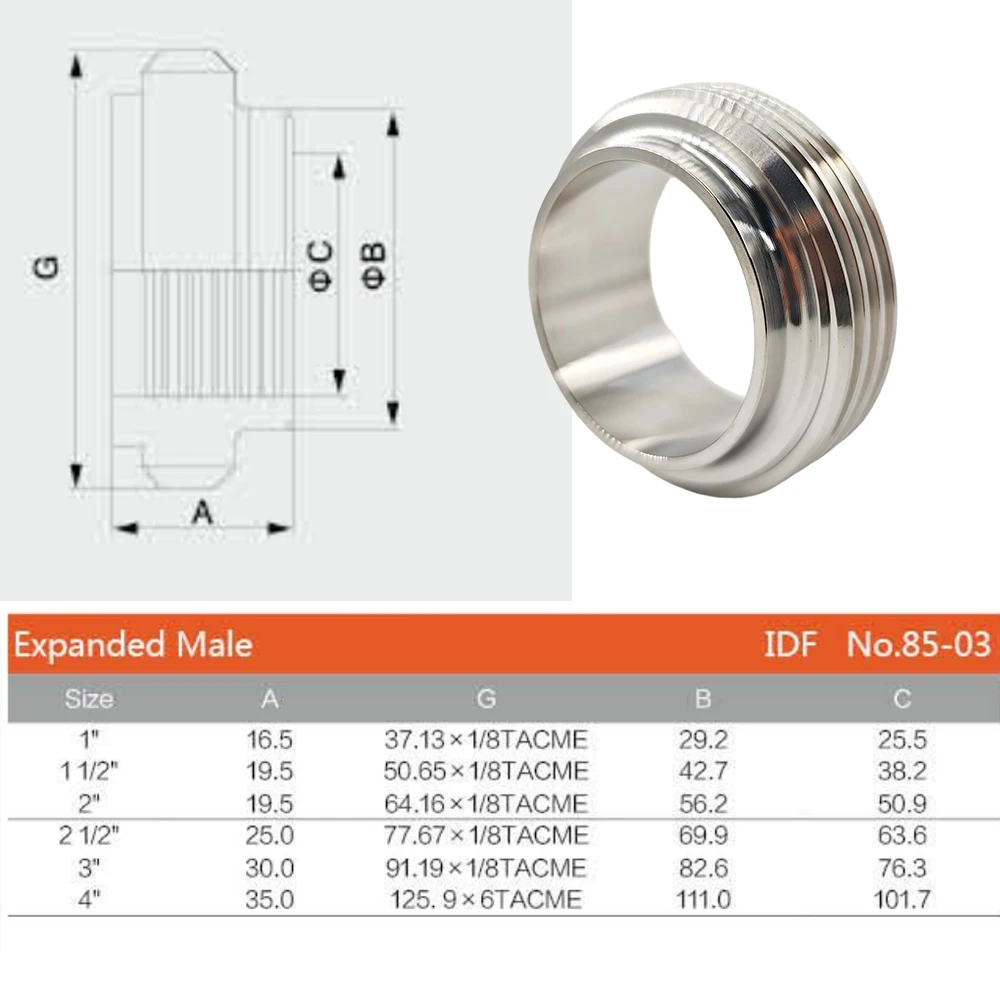 IDF union cloud head made of IDF male 316L stainless steel, sanitary grade 1