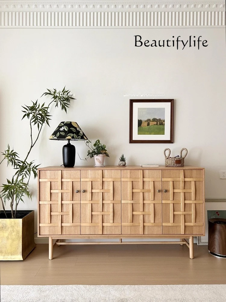 

French retro style log style home designer solid wood dining side cabinet medieval storage entrance cabinet