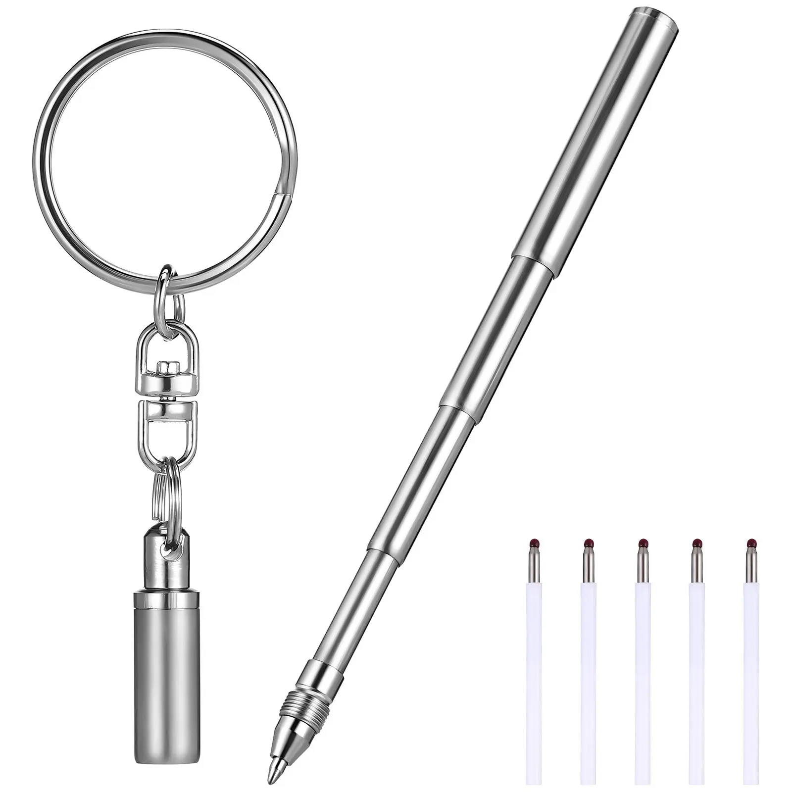 

Stainless Steel Telescoping Pen Keychain Retractable Ballpoint Mini Pocket Pen with Refills for Travel Work and Everyday Use