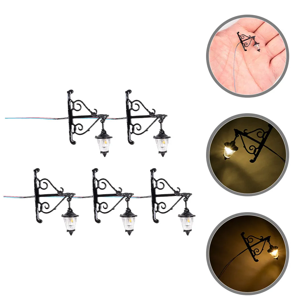 

5Pcs Miniature Wall Lamp Stainless Steel ABS Mini House Decoration Mini Yard Lamp Accessories Sand Table Materials
