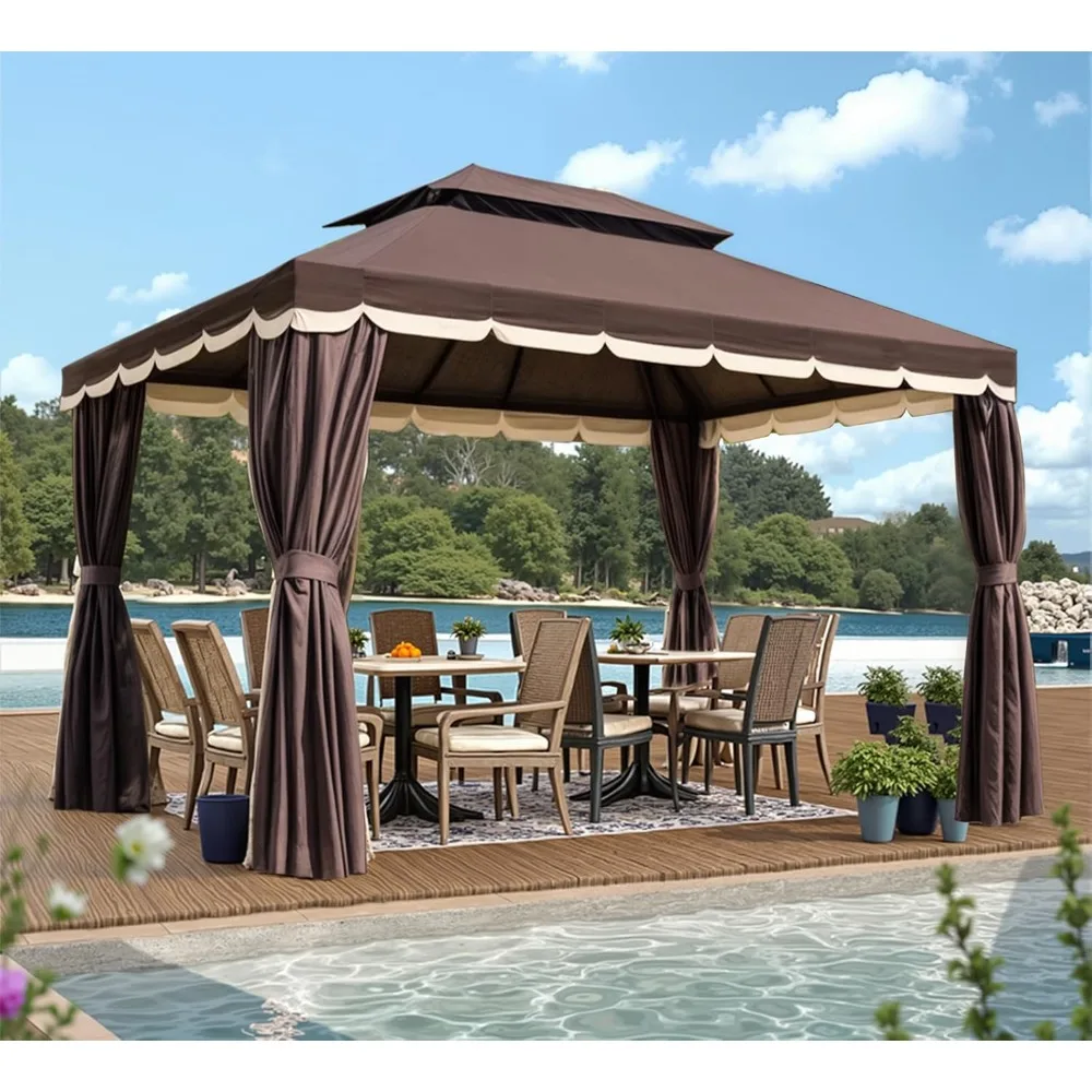 

10x13 Outdoor Gazebo for Patio, Gazebo Canopy Tent with Mosquito Netting & Curtains, Party Tent Shelter with Waterproof Sunshade