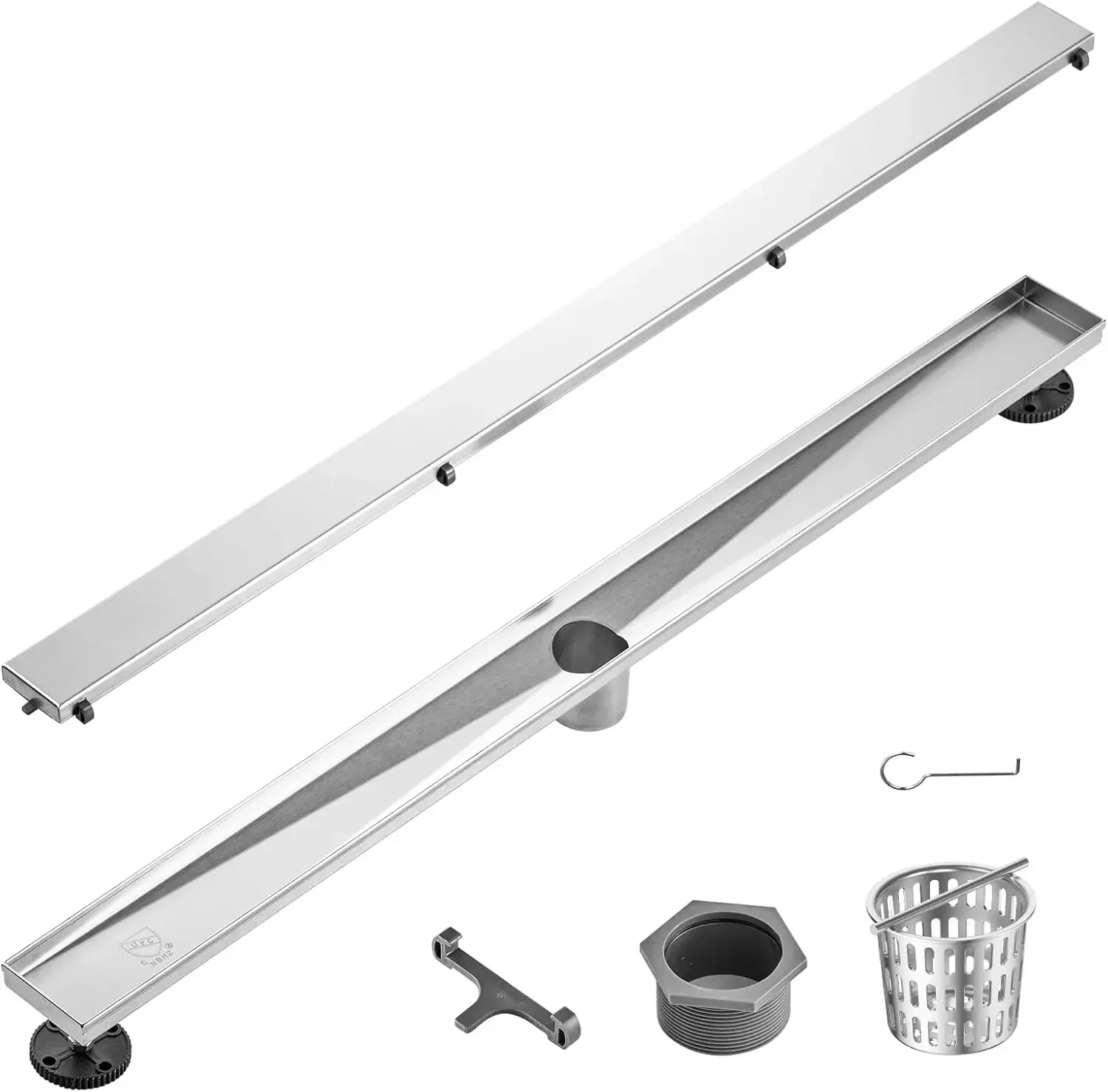 

36 Inch Linear Shower Drain Offset with Tile Insert Cover,Brushed 304 Stainless Steel Rectangle Shower Floor Drain