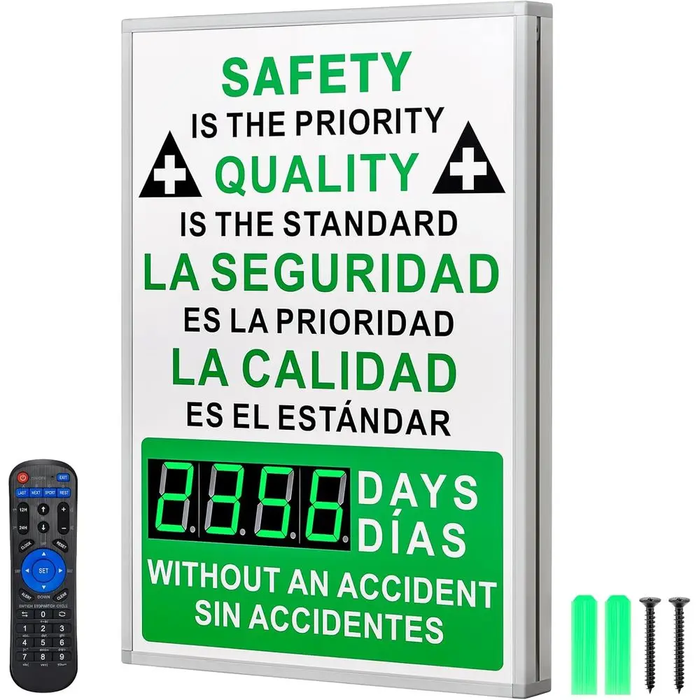 

Табло для отображения показателей безопасности Days Safety (28x20 дюймов) с дистанционным управлением, для отображения дня недели и индикации безопасности без инцидентов