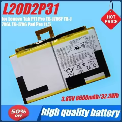 3.85V 8600mAh/32.3Wh L20D2P31 Battery for Lenovo Tab P11 Pro TB-J706F TB-J706L TB-J706 Pad Pro 11.5 TB-J716F ZA910001CN
