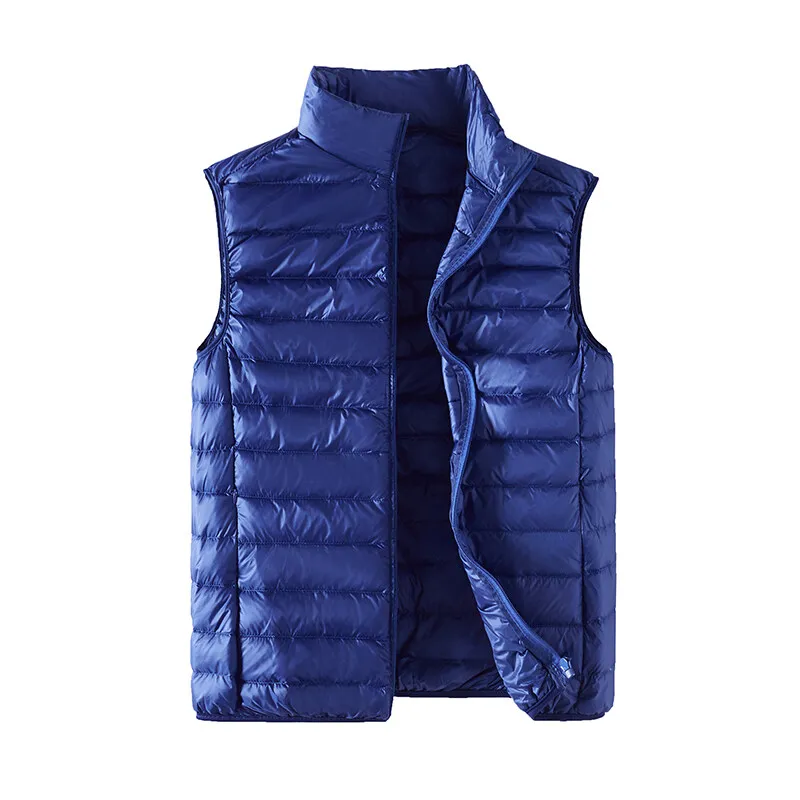 2025 Spring and Autumn New Royal Blue Lightweight Down Vest for Men, Navy Blue/Army Green 50 Standard White Duck Down Waistcoat