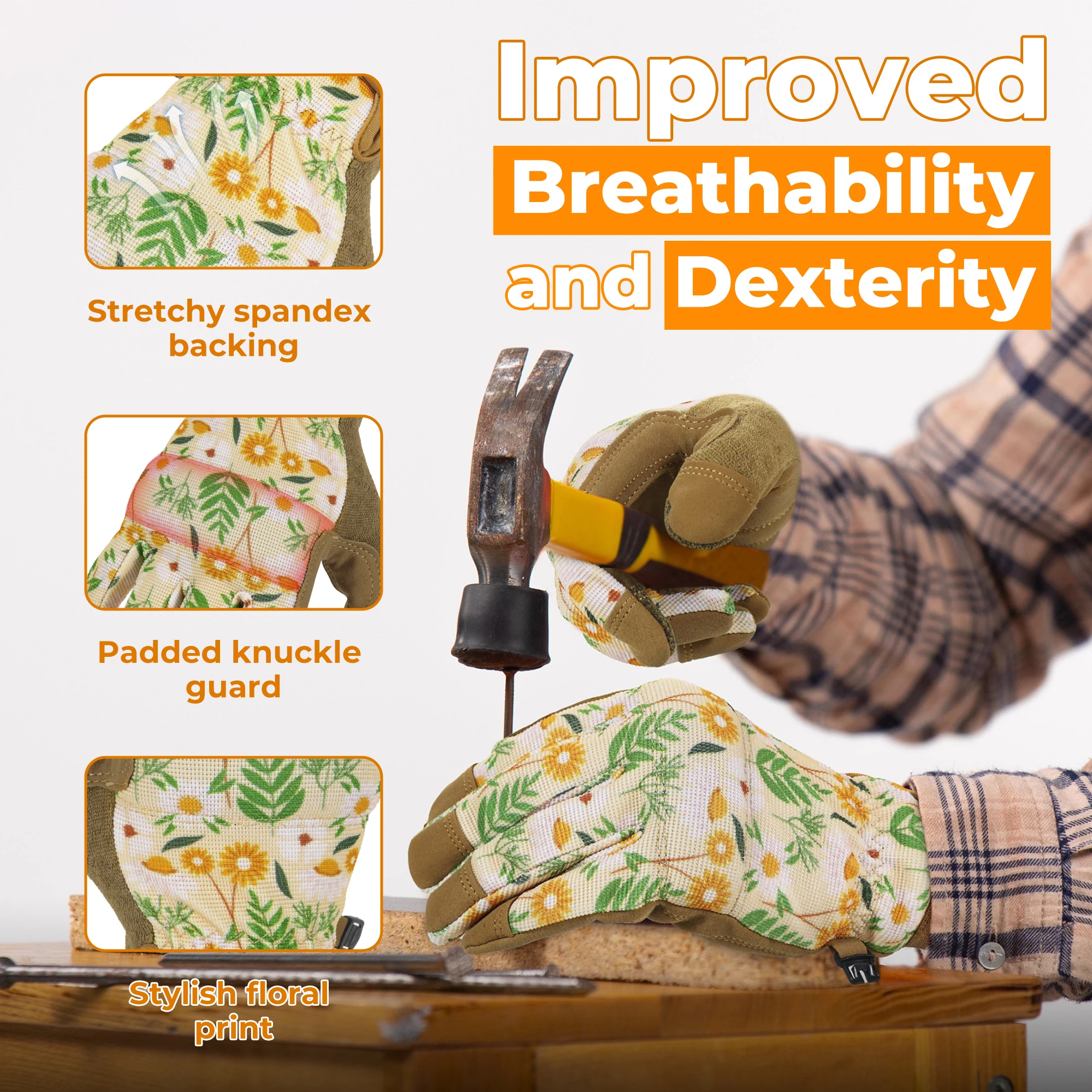HANDLANDY Sicherheits-Arbeitshandschuhe für Damen, Utility-Touchscreen, Arbeitsgriff-Handschuh für Hofarbeiten, Gartenarbeit, atmungsaktive Mechaniker-Handschuhe