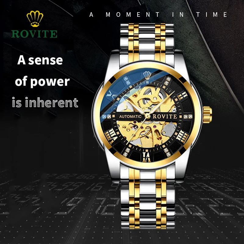 Orologio da uomo d'affari design scheletro moda stile meccanico movimento al quarzo in acciaio inossidabile calendario orologio da polso da uomo impermeabile