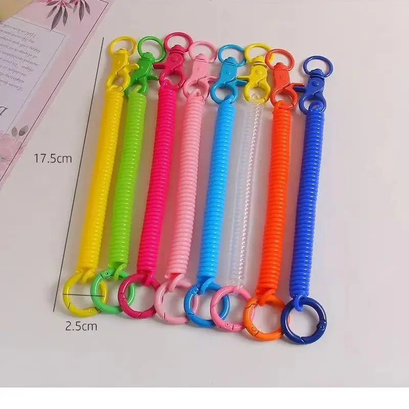 2PCS Colorful Lobster Clasp ID Card Holder Lanyard Keyring Anti-lost Spring Rope Retractable Keychain Mobile Phone Chain