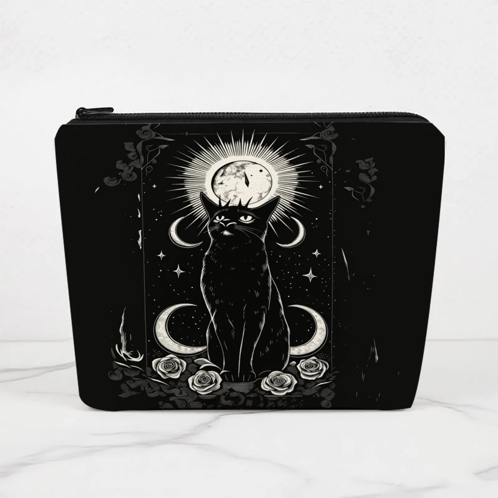 Black Cat Moon Roses Stars Makeup Bags for Girls Cosmetic Pouch Toiletry Bag Pencil Case Travel Storage