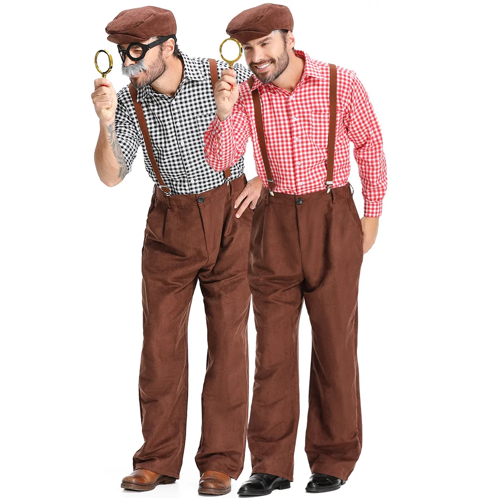 Holmes Detektiv-gestreifte Kleidung für Erwachsene, Bühnenkostüm, Cisas-Spielset, Overall mit Gürtel, erschwinglicher Damen-Trainingsanzug