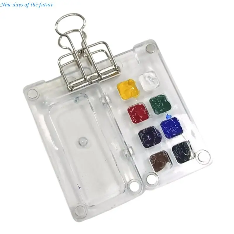 2Pcs Portable 8 Well Watercolor Box Closure Clear Acrylic Paint Box E65A