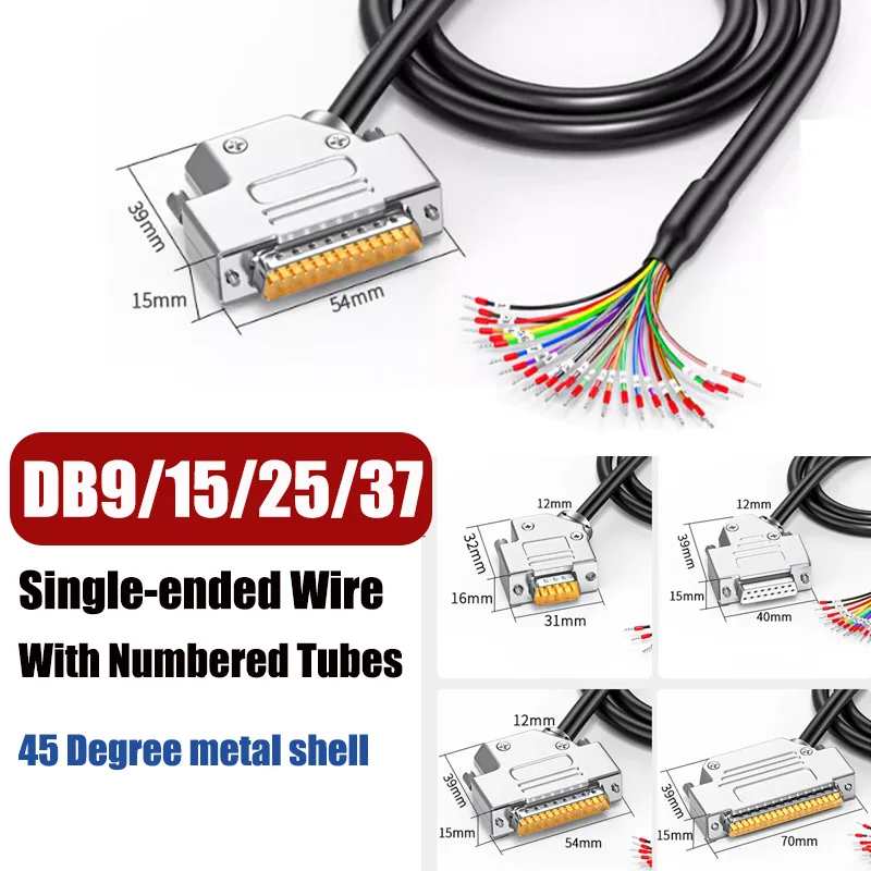 DB9/15/25/37 with Number Terminal Single Head Connector 26AWG Dual Shielded Wire DB9-DB37 Male and Female Elbow Plug Connec Wire