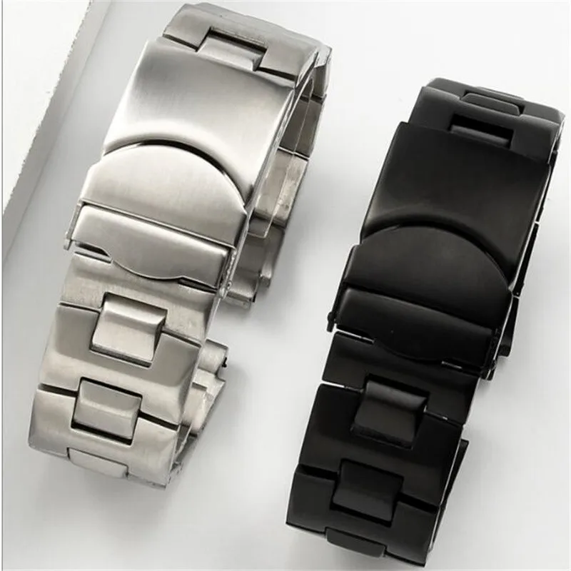 Double Concaved Mouth Black Silver 316L Stainless Steel Watchband 19mm Solid Links Bracelet Fit For Swatch YGS Watch Stock