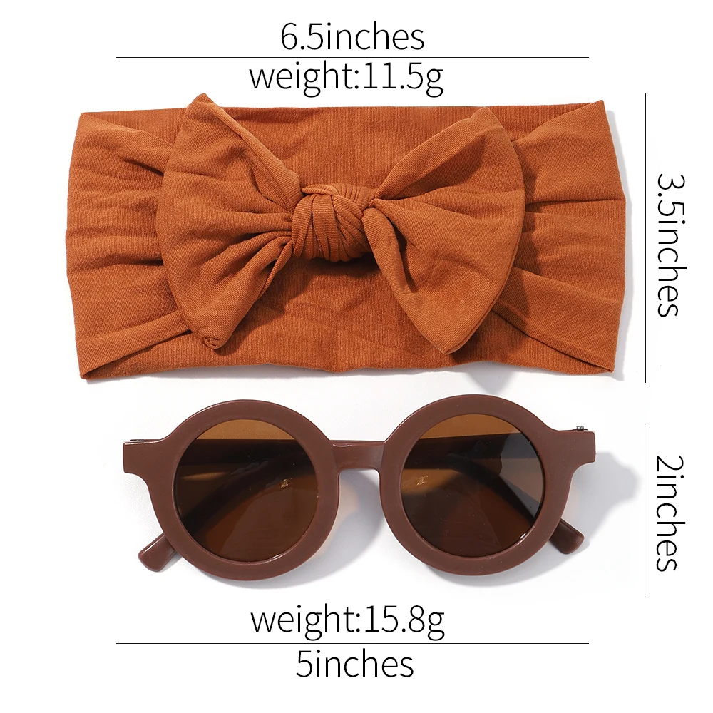 2Pcs/Set Soft Summer Bows Headband Vintage Kids Round Sunglasses Children Sun Glasses Protection Glasses Kids Hair Accessories