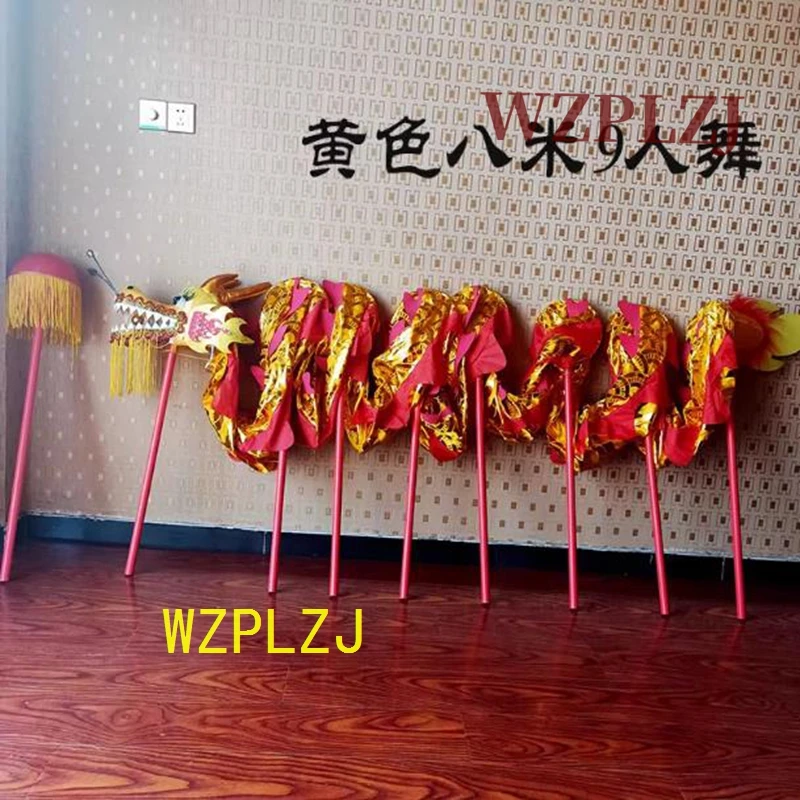 8 เมตรโกลเด้นคิดจีนเครื่องแต่งกายเต้นรำมังกร 8 ผู้เล่นเด็กเกมสร้างสรรค์กีฬาของเล่นอีเว้นท์พาร์คการแสดงเทศกาล