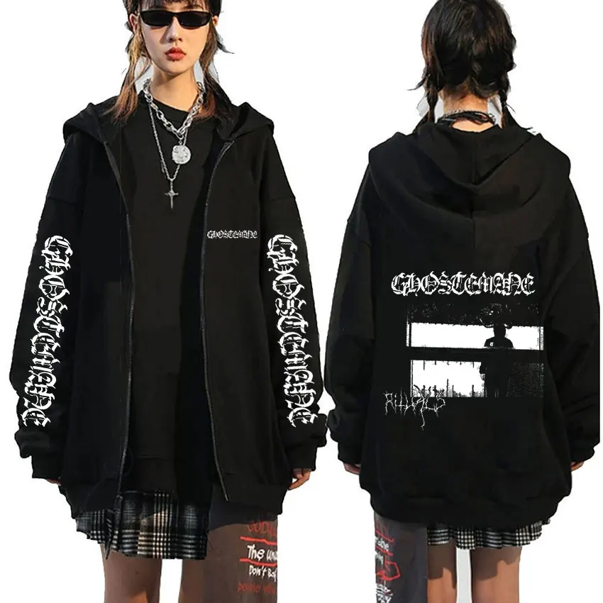 

Ghostemane Double Sided Print Zipper Hoodie Autumn Winter Men Women's Hip Hop Metal Rock Zip Up Jacket Men's Vintage Sweatshirt