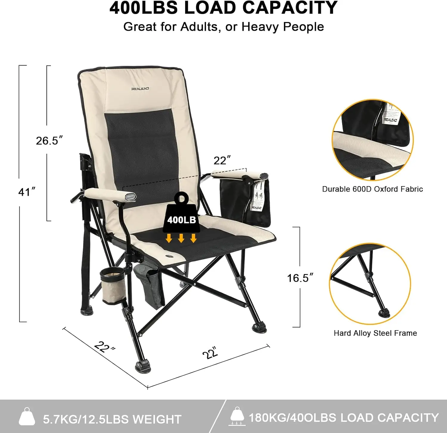 Heated Camping Chairs - Fully Padded - Heated Folding Chairs for Outdoor Sports - Supports 400 lbs - Portable Heated Outdoor Cam