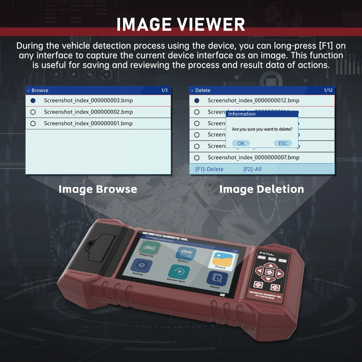 FXTUL‑M6 Professional Motorcycle Diagnostic Scan Tool, Read & Clear DTC Fault Codes, TPS Throttle Position Sensor Reset, ABS Bleeding, IMMO Anti‑theft System Diagnosis for BMW, Ducati, Harley‑Davidson Motorbikes`