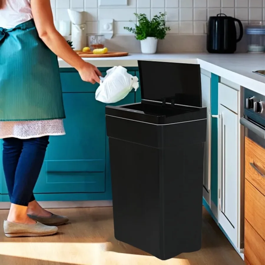 

13 Gallon Plastic Automatic Trash Can, Motion Sensor Kitchen Trash Can for Kitchen, Bathroom, Office, Black
