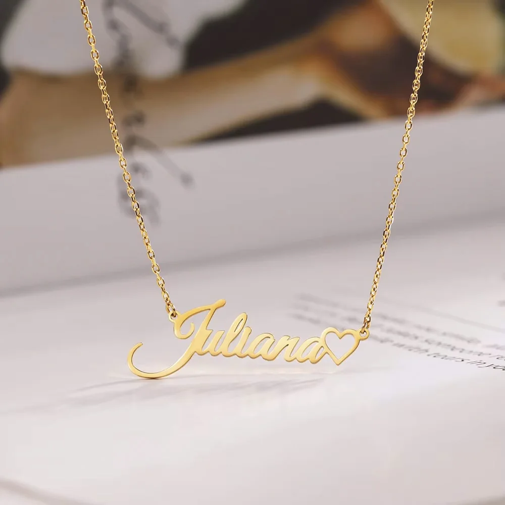 Personalized Heart Necklace for Women Custom Name Gold Necklace Stainless Steel Simple Fashion Jewelry Baby Girl Gift with Heart